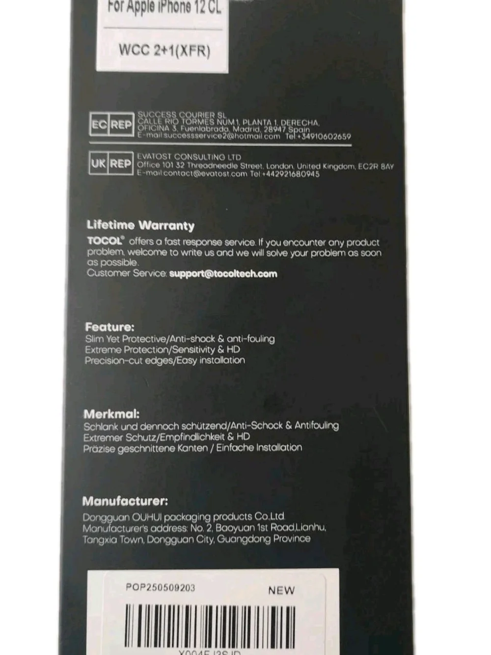 iPhone 12 Military Grade Screen Protector 9H Hardness Clear NIB TOCOL